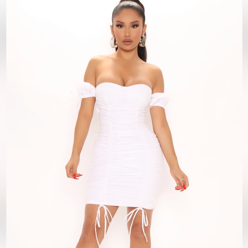 Nothing But Ruche Mini Dress -White NWT fashionova